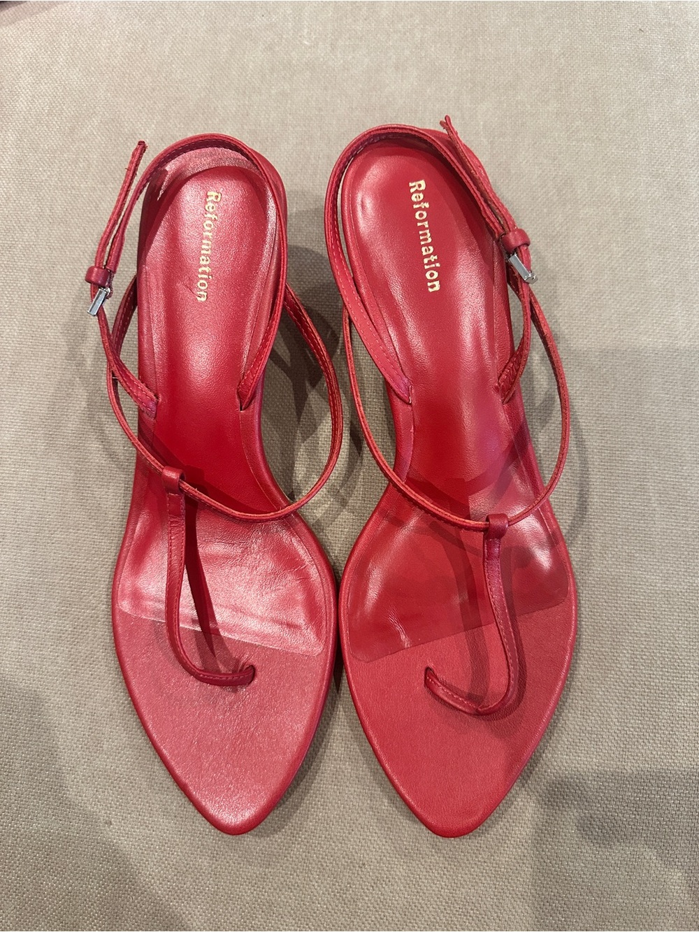 Reformation Red T-Strap Pointed Slingback Sandals